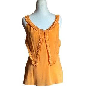Equipment Orange Silk Ruffled Sleeveless Blouse